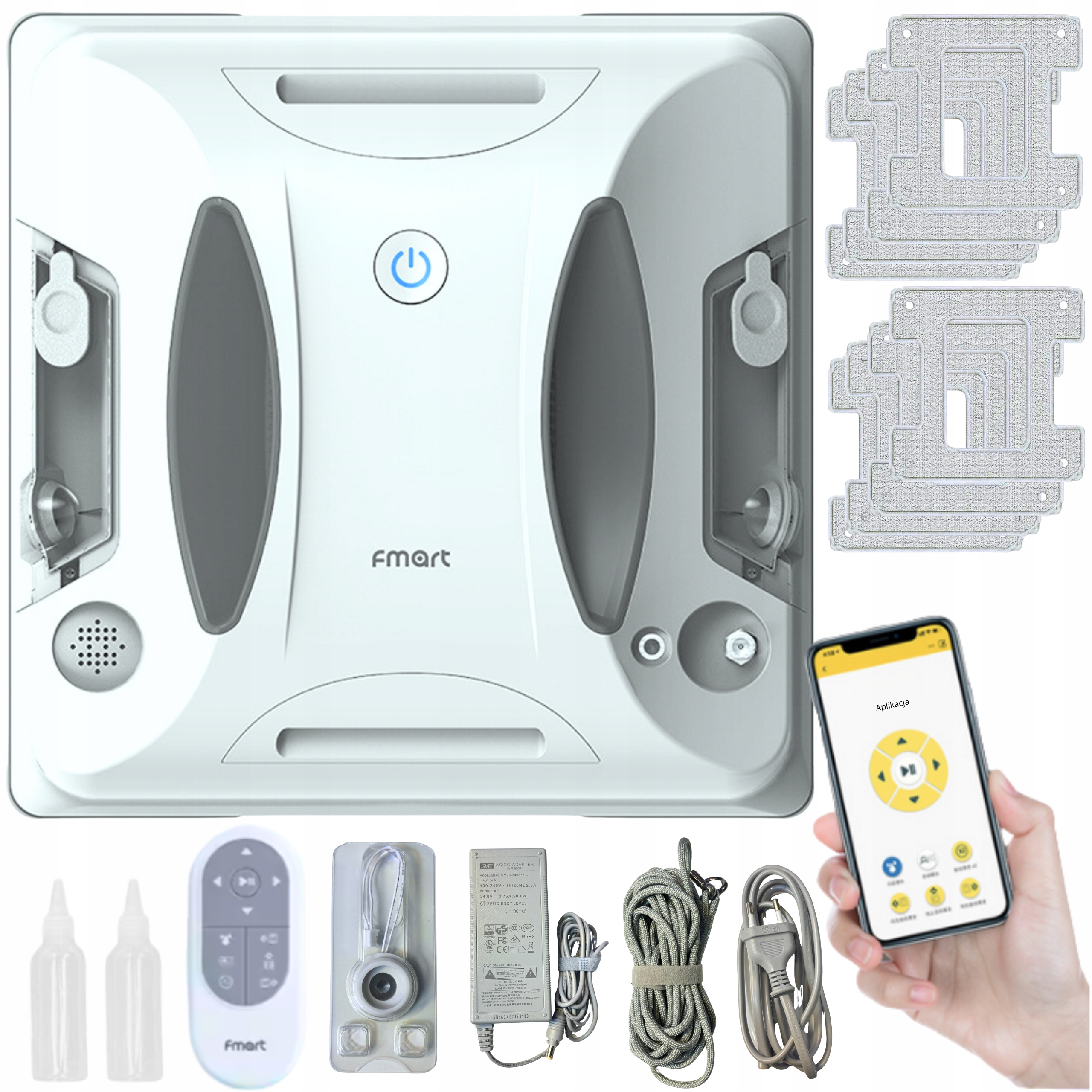 Robot Do Mycia Okien Szyb Inteligentny Aplikacja Zestaw Biały Smart 24,5 CM