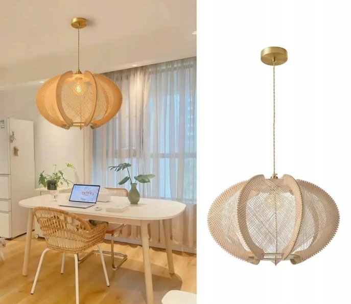 Závesná lampa Luster Boho pletená, béžová, prírodné zlato
