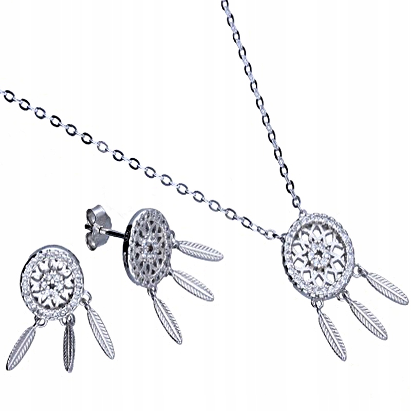 

Łapacz Snów Dreamcatcher Komplet Srebrny Cyrkonie
