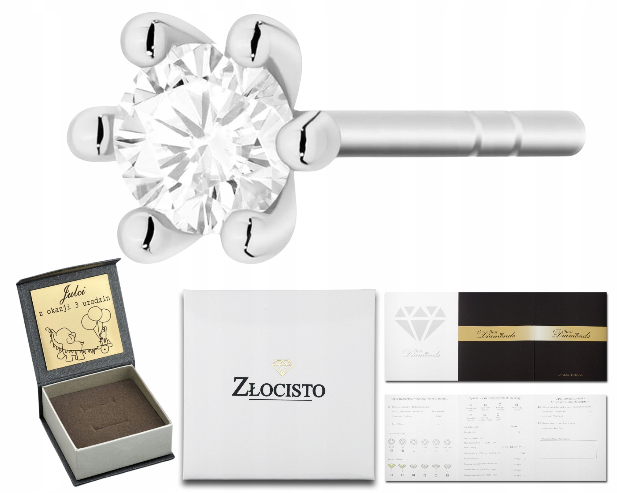 Bílé Zlato Náušnice S Diamantem S Briliantem Tužka 585 Dárek