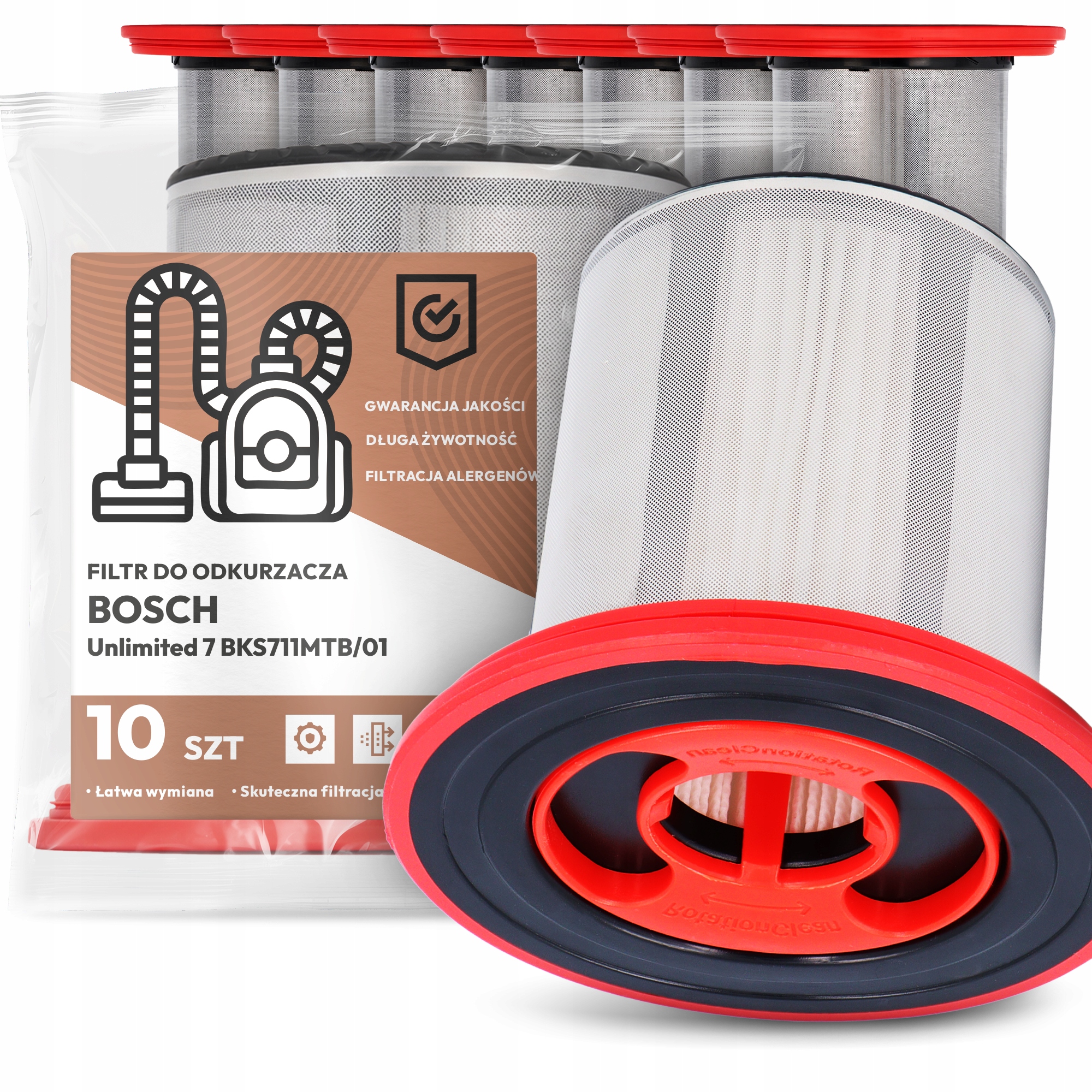 10x Vzduchový Filtr pro Vysavač Bosch Unlimited 7 BKS711MTB/01 Hepa Em-w