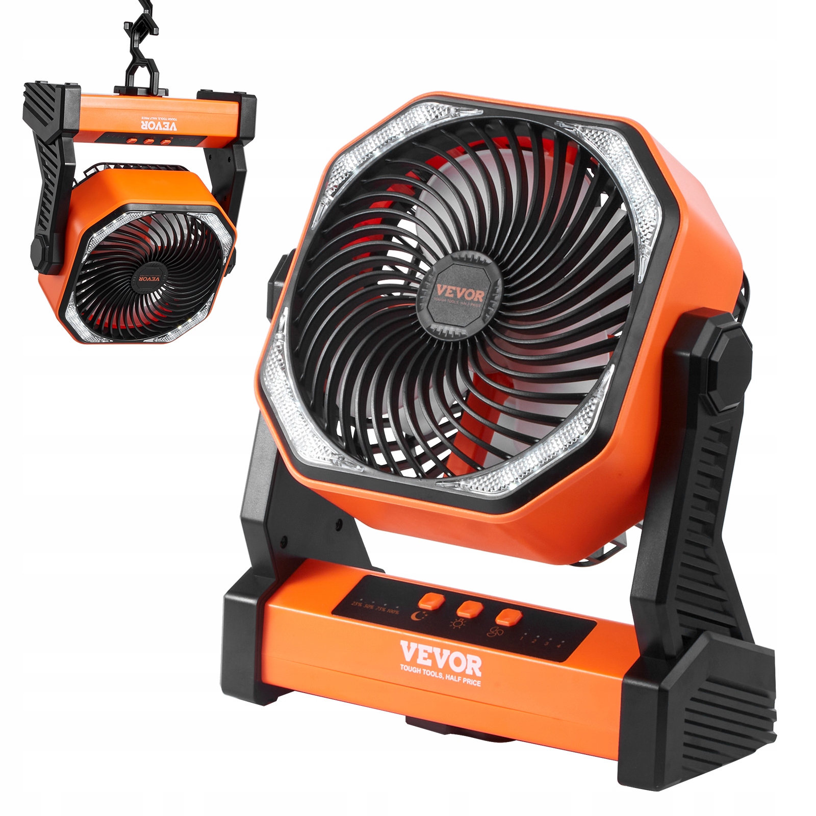 Vevor Akumulátorový Stojanový Ventilátor 138 Cmf 4 Rýchlosti Led 360 Otočný