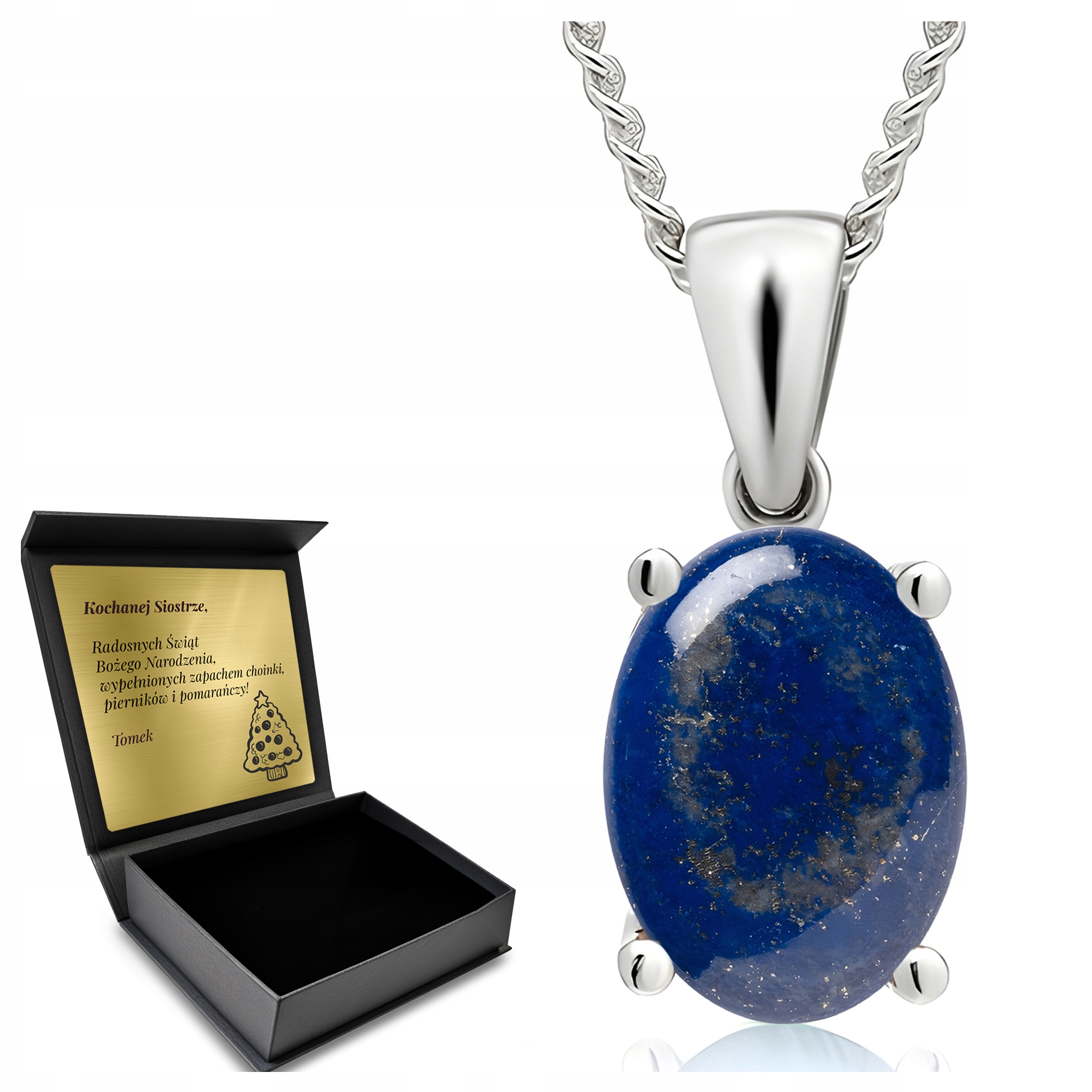 Stříbrný Náhrdelník 925 Kámen Lapis Lazuli, Šperky Pro Ženu Gravírování