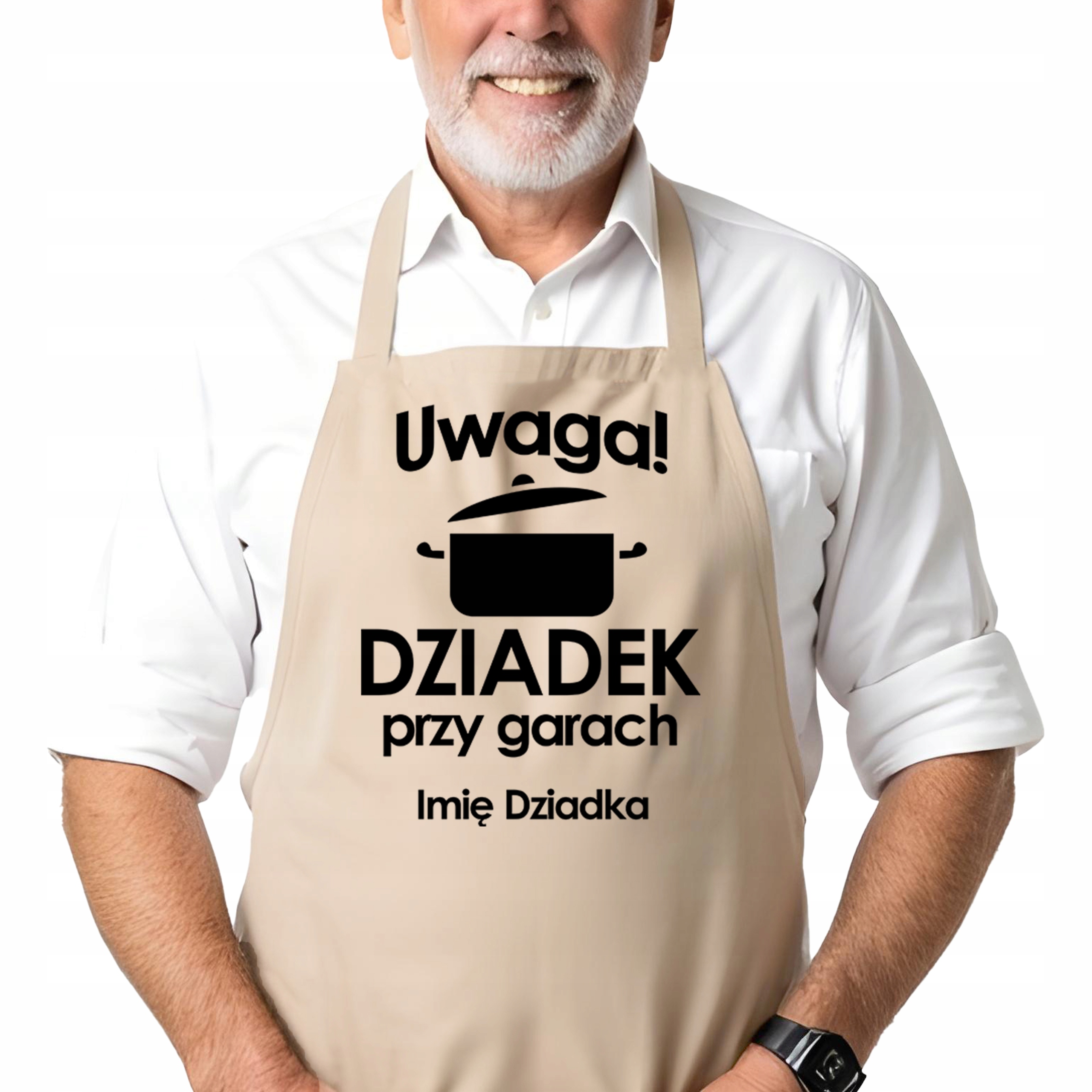 Kuchyňská zástěra Béžová Praktický Dárek pro dědečka Dědeček U Garů
