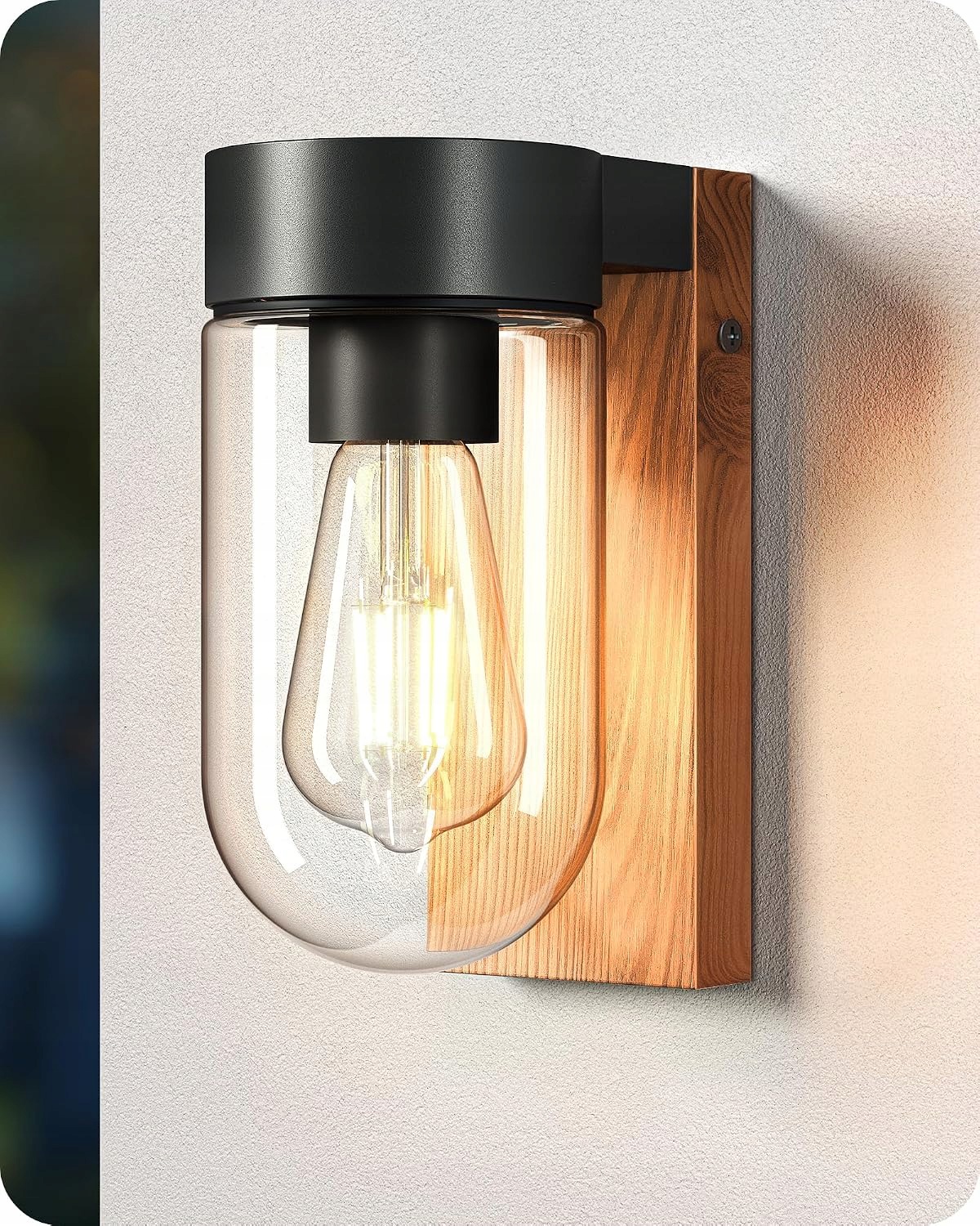 Zewnętrzna Lampa Ścienna E27 IP44 Aluminium Efekt Drewna Ogród Taras