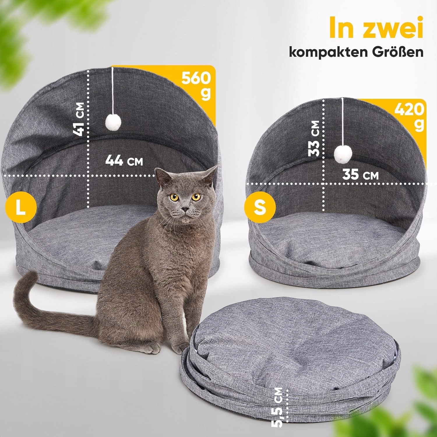 Levně Pelíšek Pro Kočky Budka Domeček 2V1 Skládací Měkké Plyšové L Šedá Velká