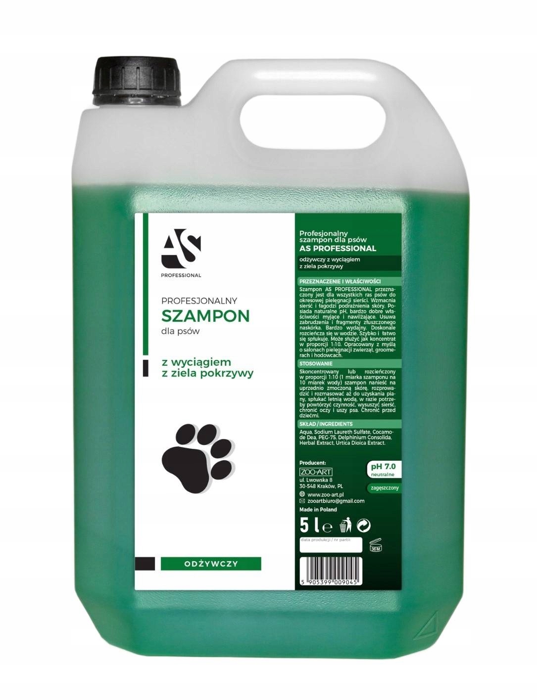 Šampon pro psy Výživný a zklidňující As Professional Kopřivový 5000 ml