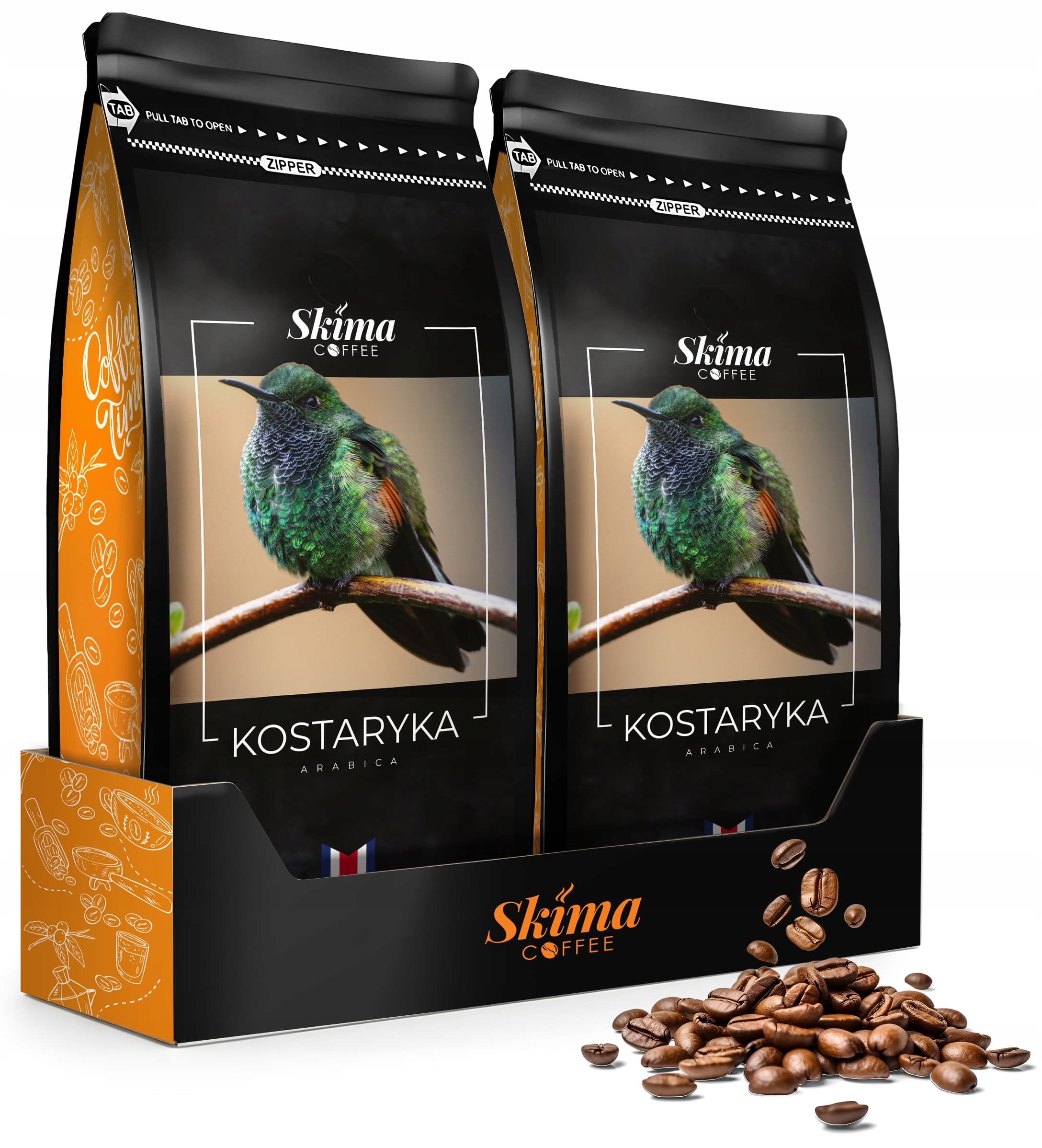 Káva zrnková 1kg x2 Kostarika 100%ARABICA Čerstvě pražená pro espresso stroj+BONUS