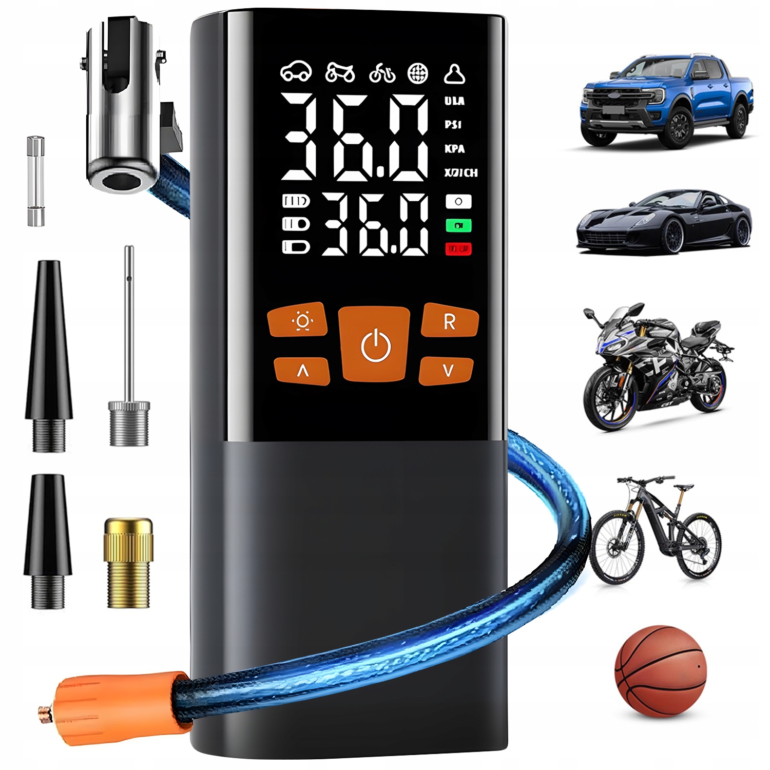 150 Psi Przenośny Pompa Powietrza Elektryczne 6000MAH Z Latarka 4 Dysze