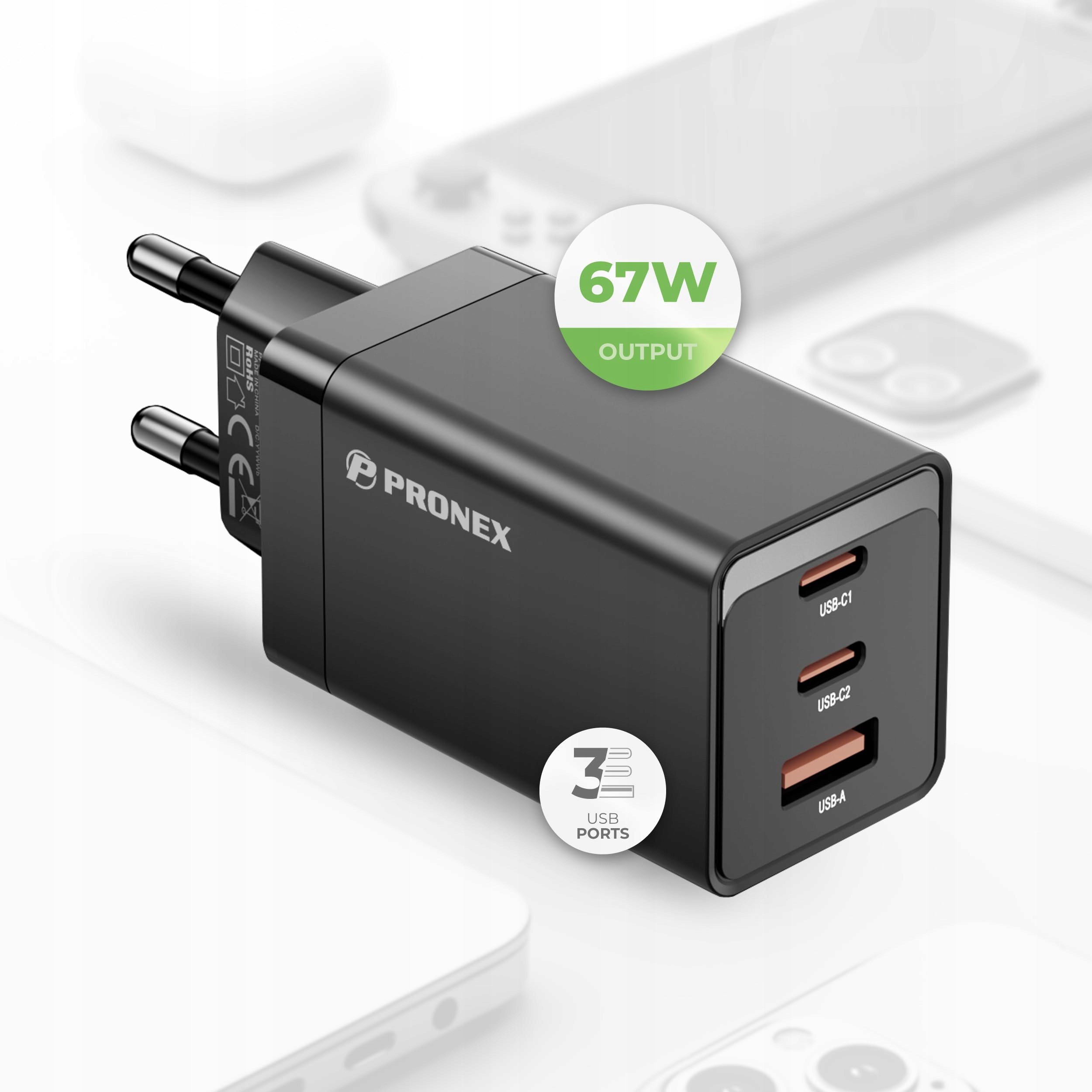 PRONEX 67W GaN USB-C Charger 3 Ports Fast Charging PD 3.0 Apple Samsung — miniatura 8