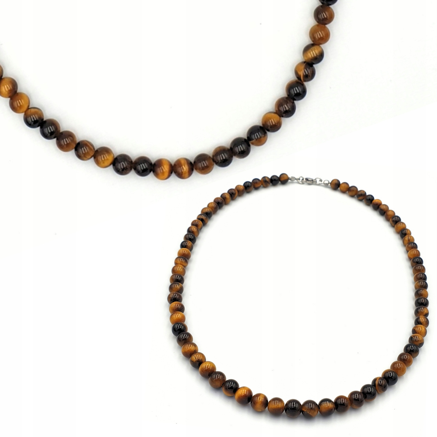 Naszyjnik męski z kamieni tygrysie oko stal szlachetna 45 cm koraliki