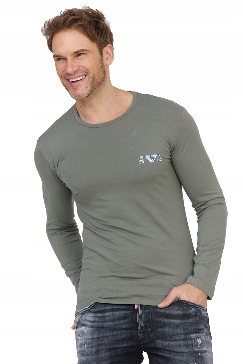 Emporio Armani Zelený pánský dlouhý rukáv s logem XL