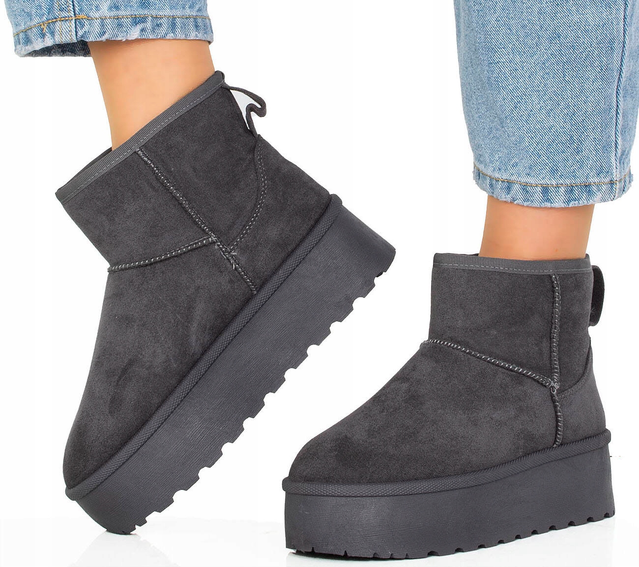 ŚNIEGOWCE SZARE OCIEPLANE BOTKI NA PLATFORMIE 37