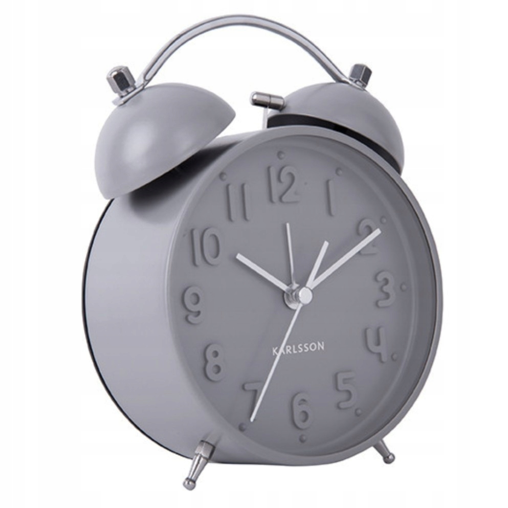 Budík stojící tichý kovový na baterie do ložnice šedý Iconic