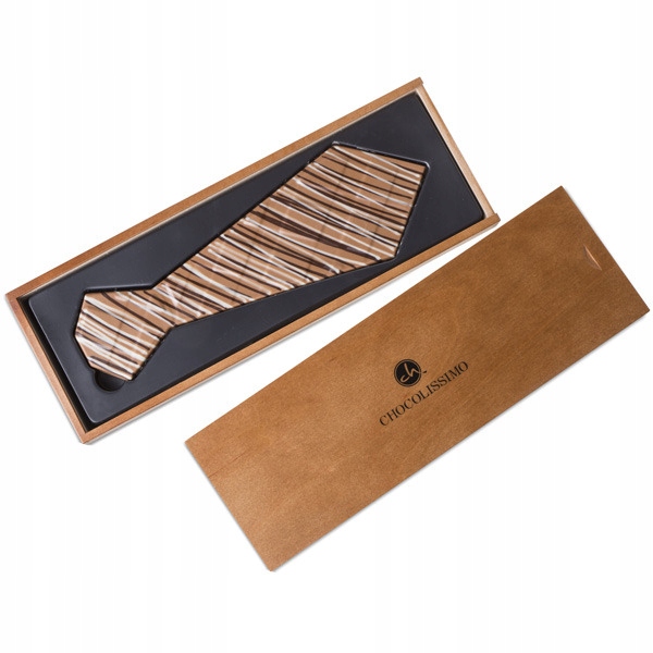 Levně Dárek ke Dni mužů – Kravata z Belgické čokolády v krabičce 120 g