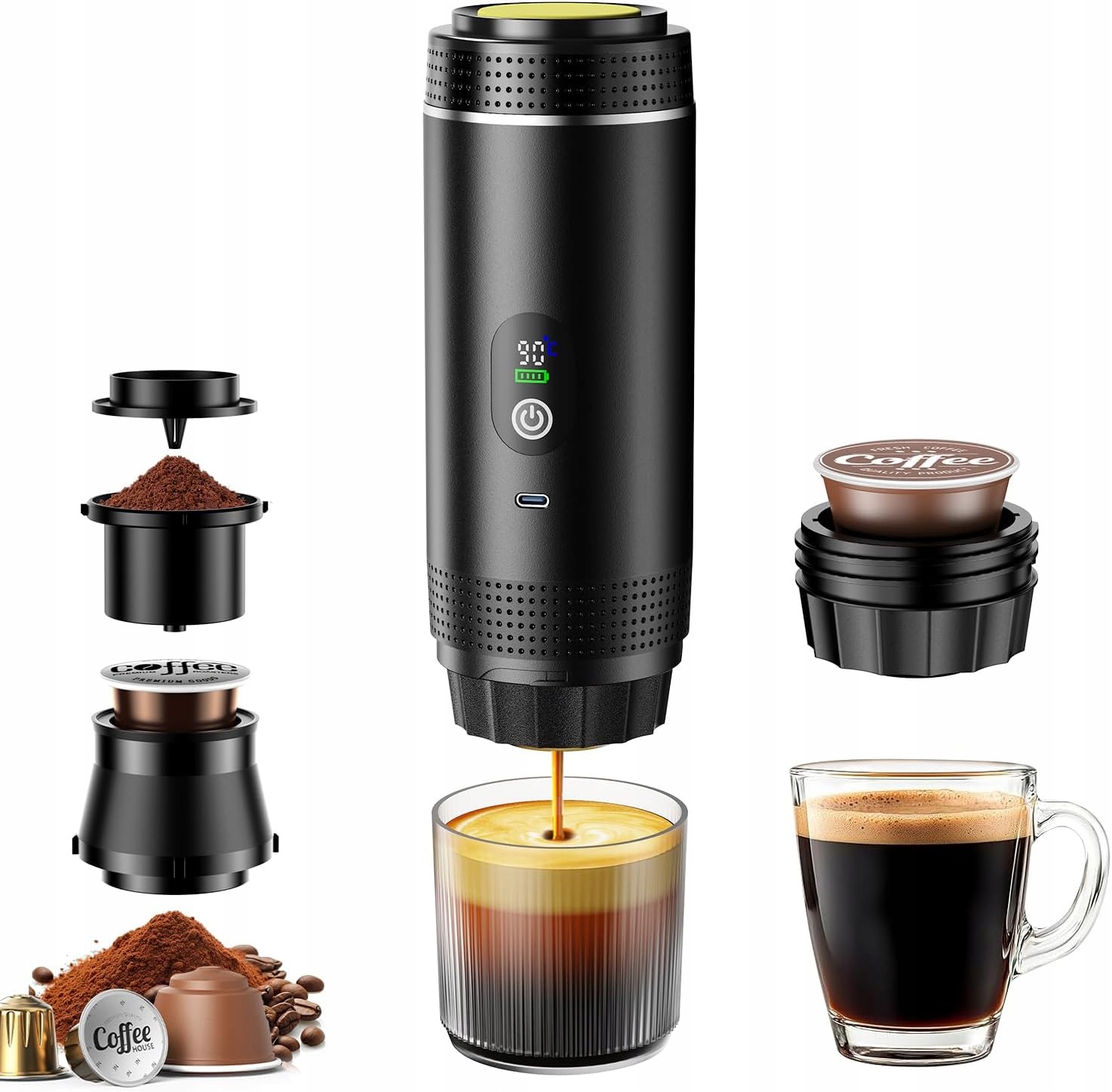 Přenosný Kávovar Na Kapsle 80 ML 72 W Černý Usb 7500 Mah