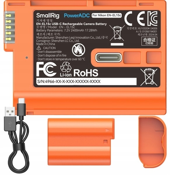 SmallRig 4966 EN-EL15c Usb-c Oranžová baterie Kabel pro fotoaparáty Nikon