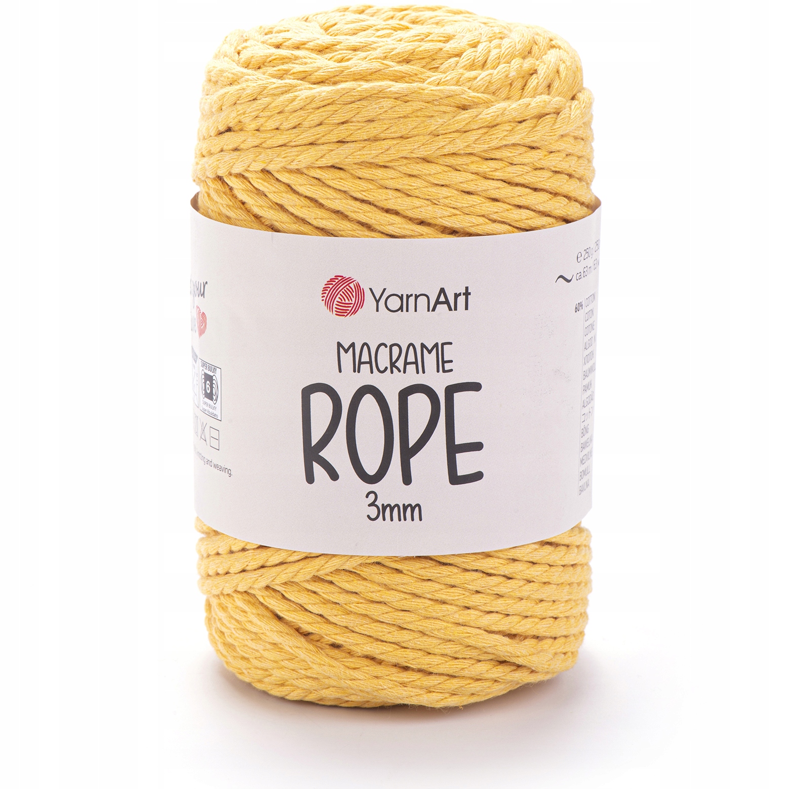 Šňůra YarnArt Macrame Rope 3 mm 250 g barva 764 žlutá