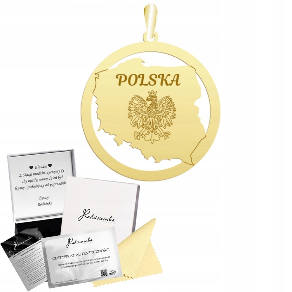 Zlatý Přívěsek S Polskou Přívěsek Dárek Stříbro 925 Gravírování Bonus
