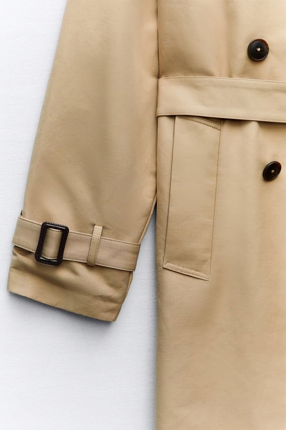 ZARA KLASYCZNY PŁASZCZ TRENCZ BEŻ WIOSNA S/M Rękaw długi rękaw