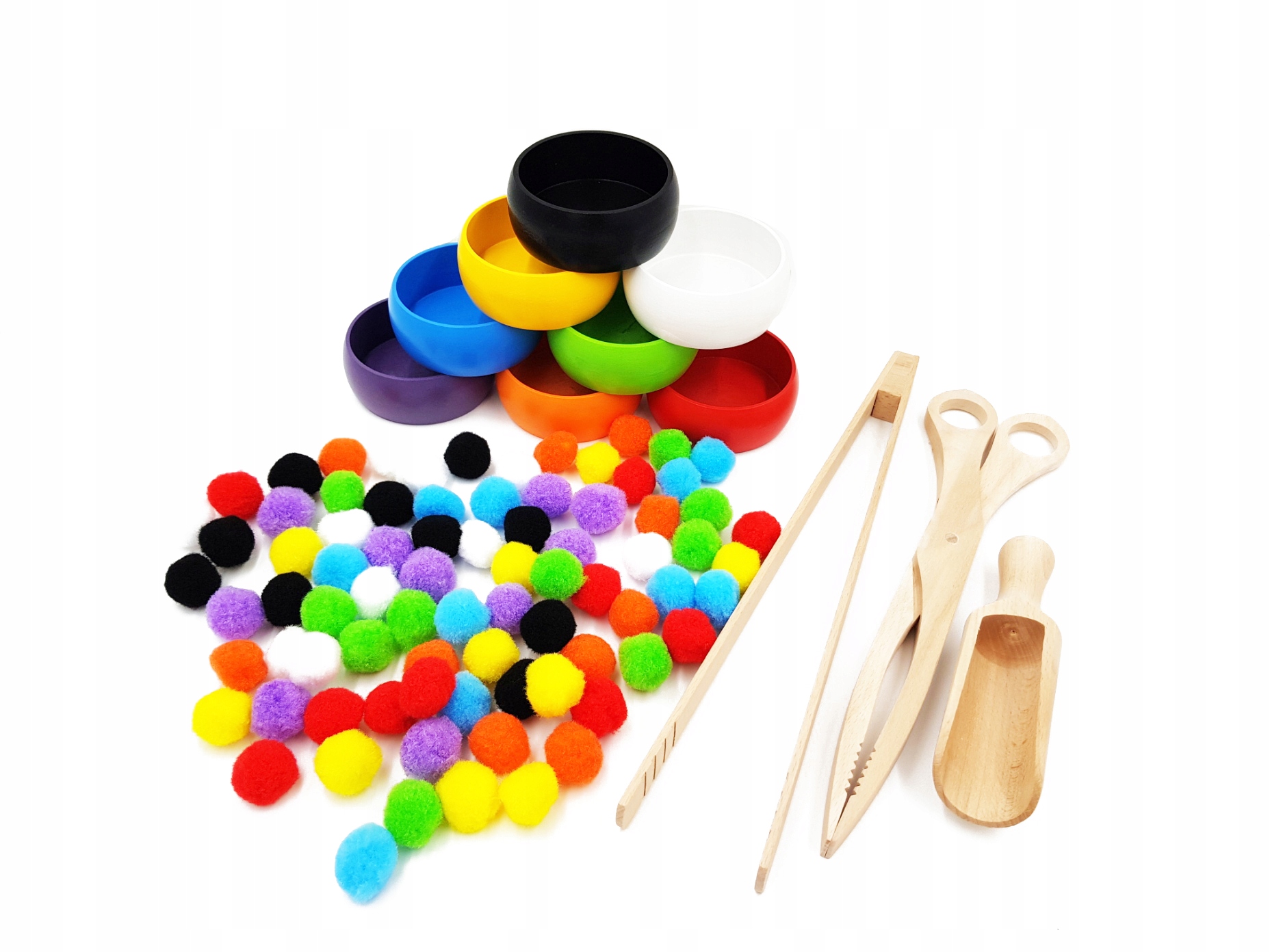

Sorter kolorów Miseczki pompon Szczypce Montessori