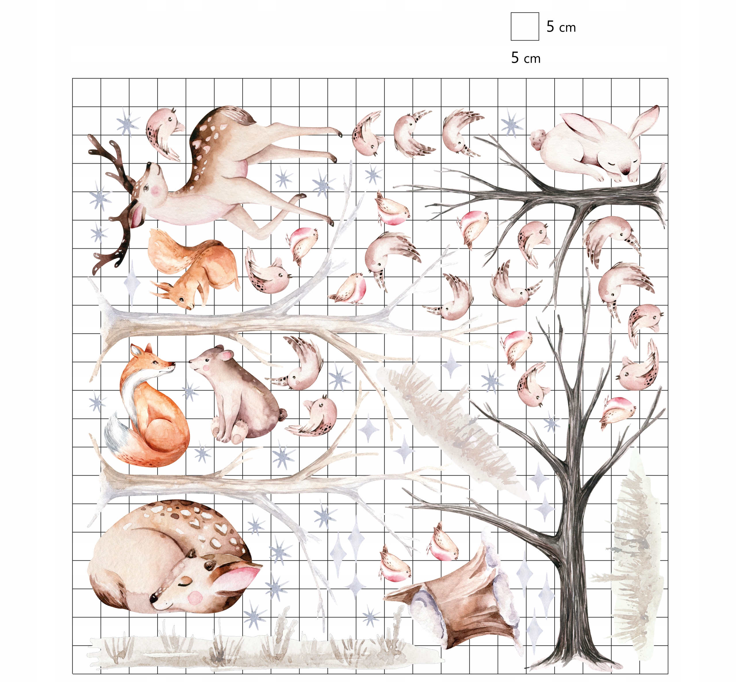 100x100cm NAKLEJKI na ścianę dla dzieci LAS zwierzęta ZIMĄ zima Szerokość produktu 100 cm