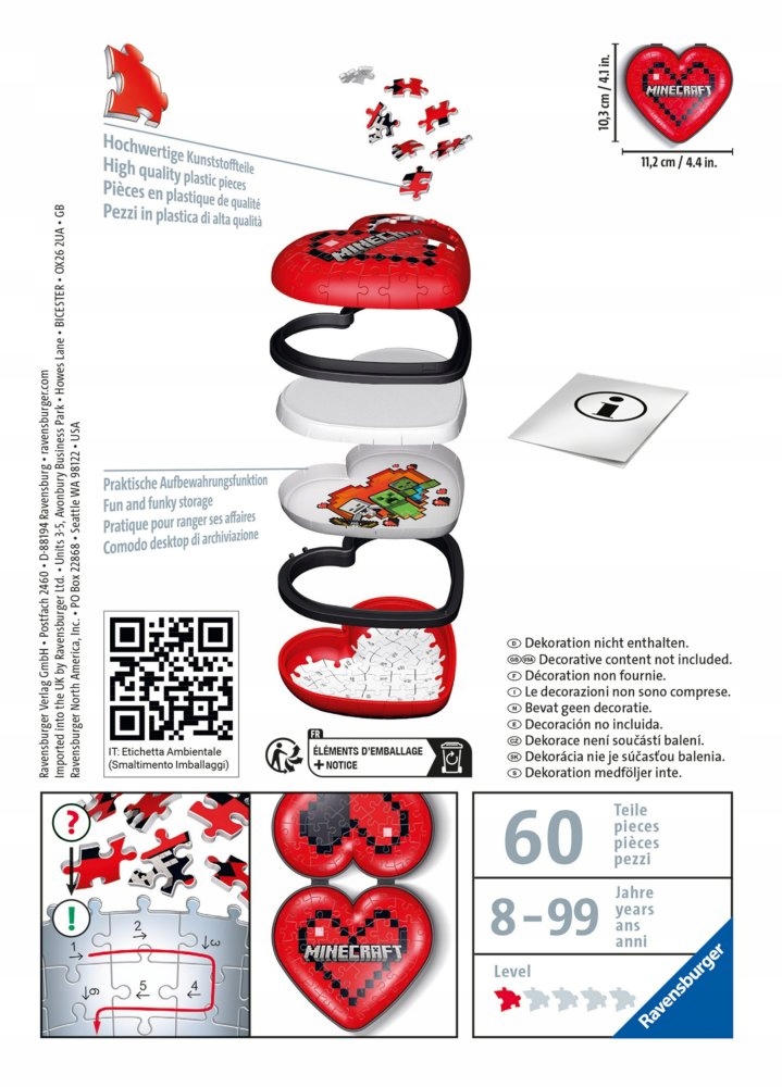 PUZZLE 3D SERCE MINECRAFT 54 ELEM. RAVENSBURGER Bohater Minecraft