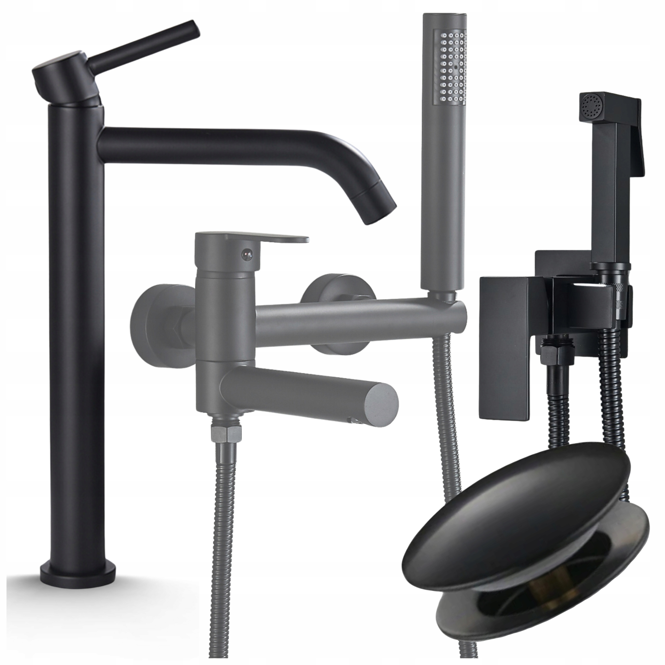 Nástenný kohútik na stenu Na omietku čierny Pohyblivý výtok Kúpeľňová Komplet