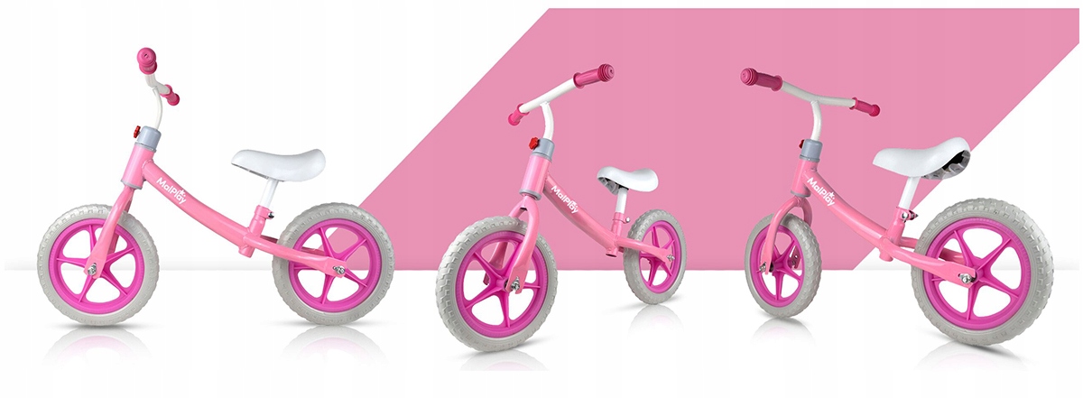 Rower Biegowy Dziecięcy 12" Koła EVA, Różowy, Stalowa Rama Hamulec Brak