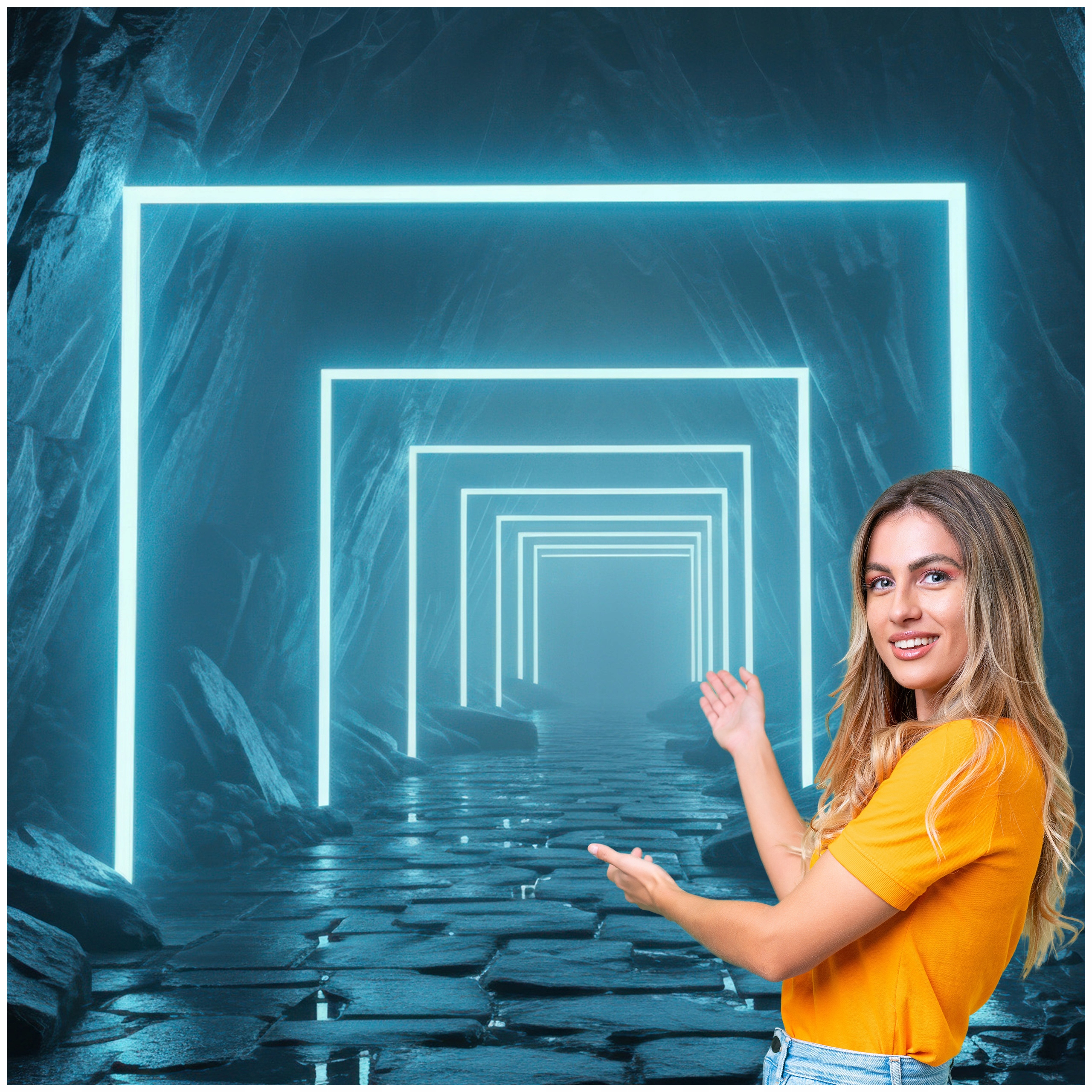 Fototapeta 3D Tunel Chodba Osvetlená Skalná jaskyňa 490x260 TUN05F