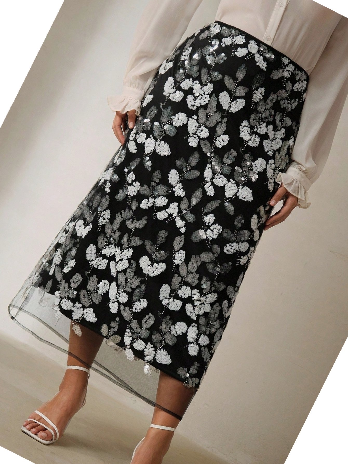 Sukně Premium Večerní Bodycon Flitrovaná Anewsta Maxi Černá XXL 44