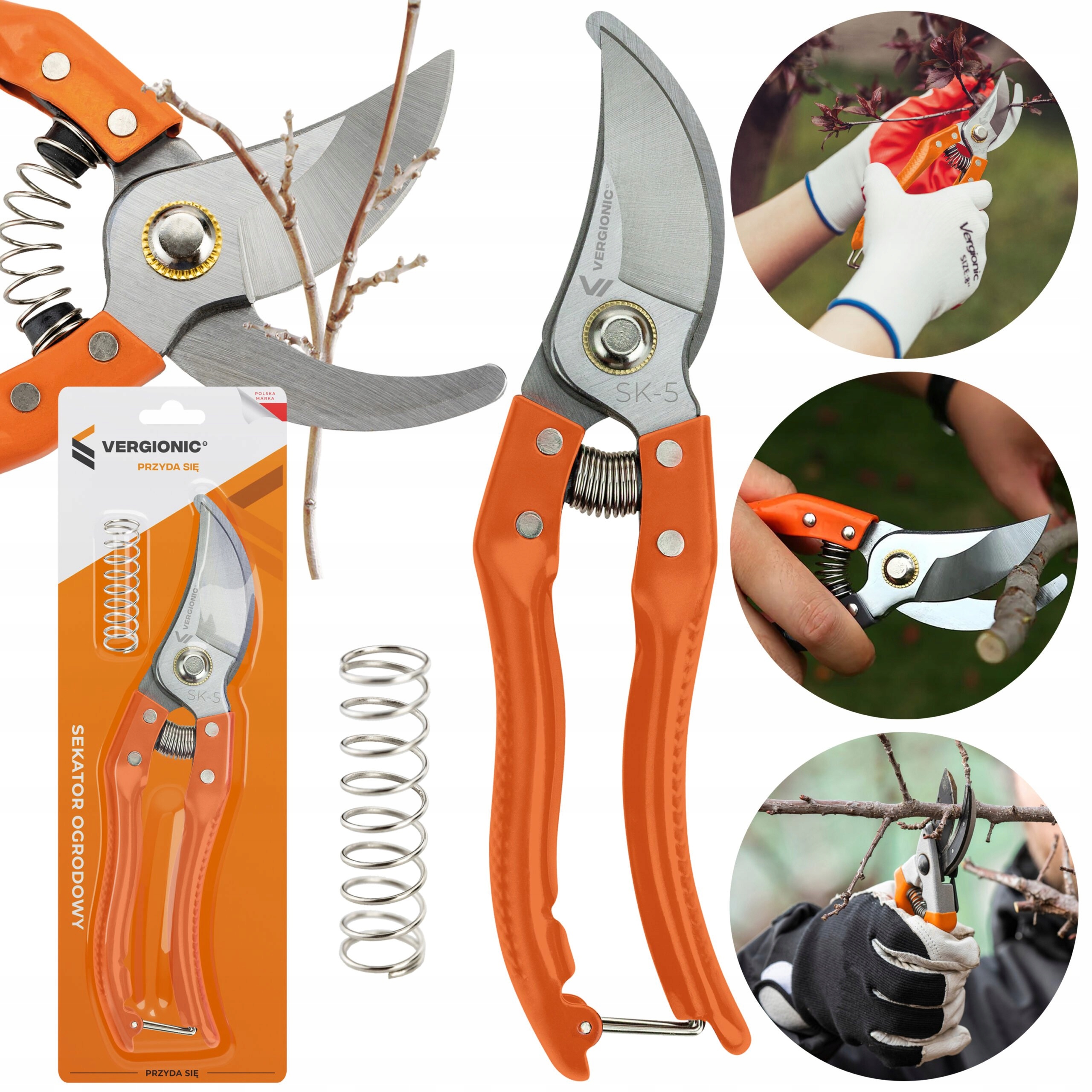 VERGIONIC SEKATOR OGRODOWY DO KRZEWÓW GAŁĘZI KWIATÓW PĘDÓW JEDNORĘCZNY Zasilanie ręczne