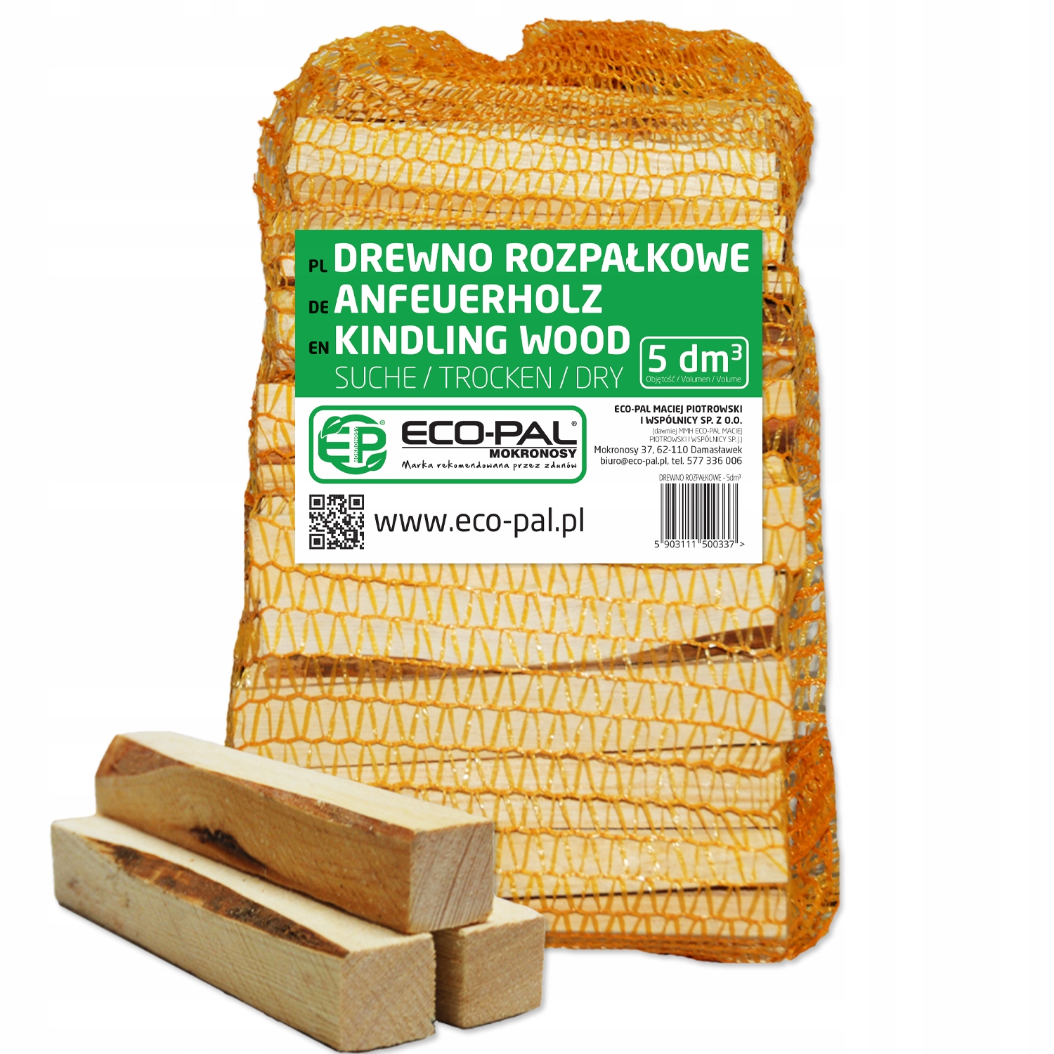 Rozpałka Drewno rozpałkowe w workach 5 dm3 Eco-Pal 2,8 kg suche dł. ok 19cm