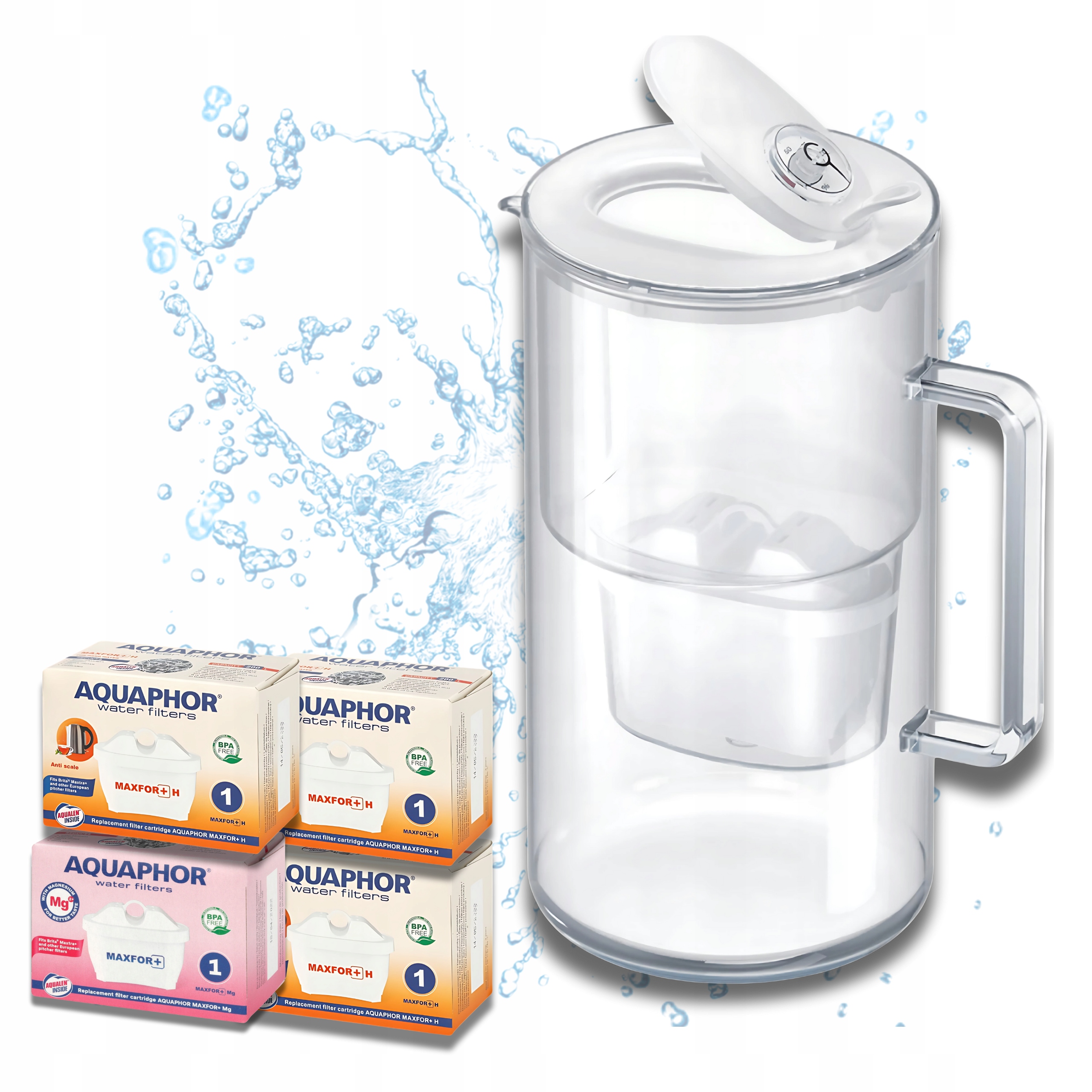 Dzbanek filtrujący szklany Aquaphor Glass biały 4 filtry Maxfor (1Mg+3H)