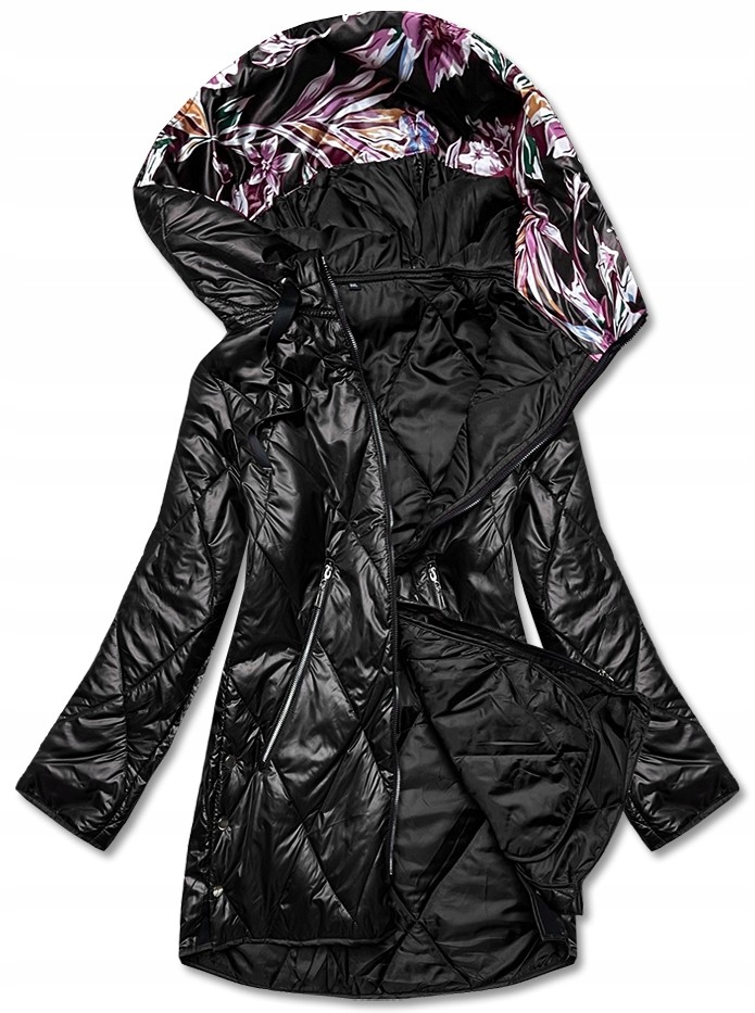 Bunda Plus Size S Kapucí B8126 Černá 48