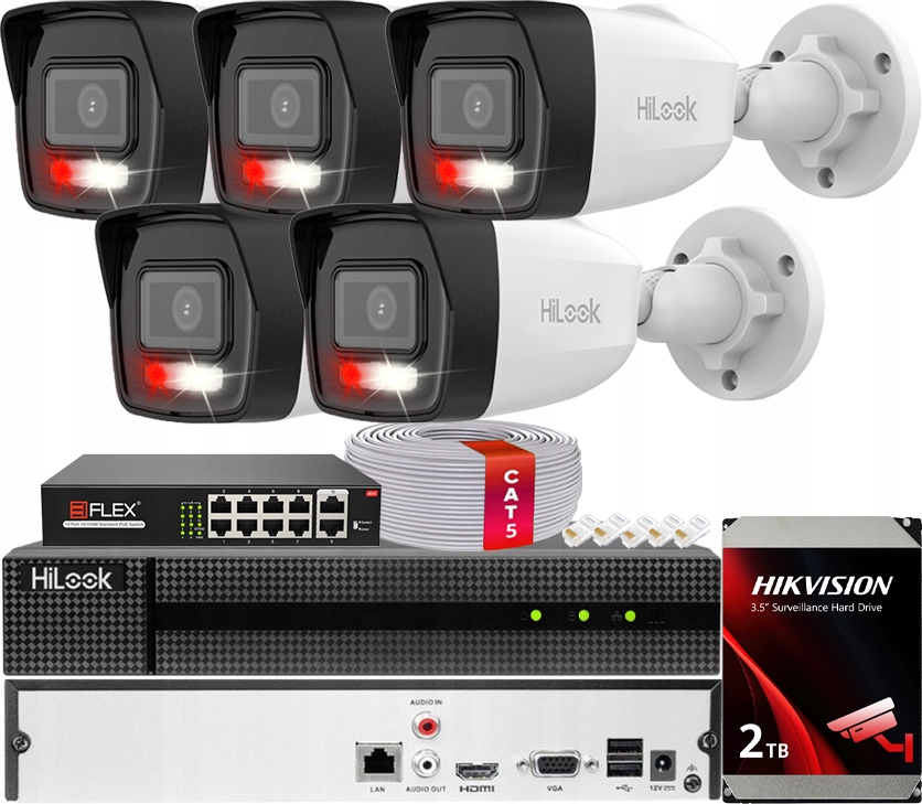 8MPx Ip monitorovací sada HiLook od Hikvision 5x IPCAM-B8-30DL Detekce Ai