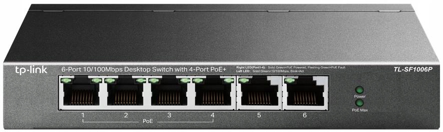 Přepínač Tp-link TL-SF1006P 6xFE PoE+ pro monitorování, nespravovatelný
