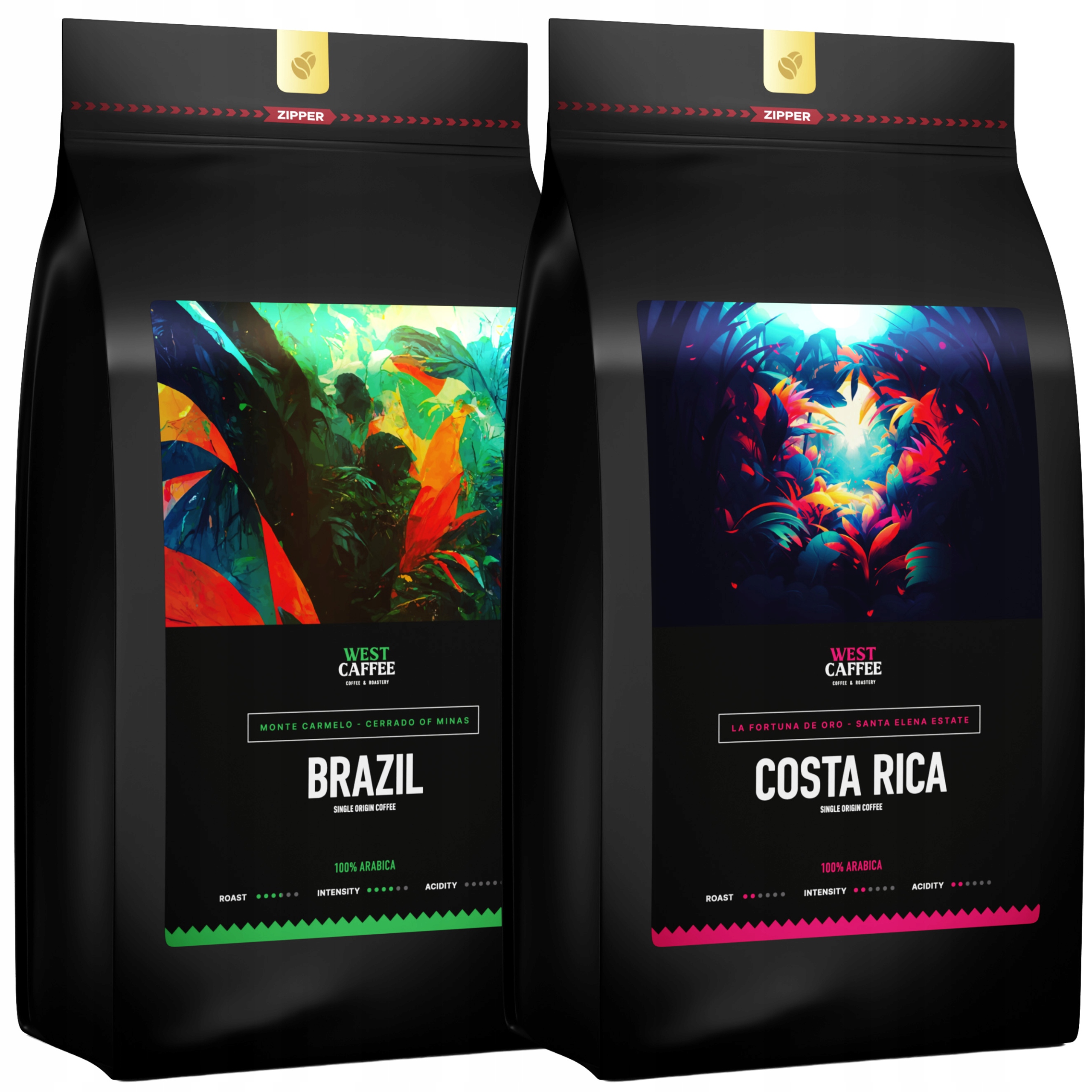 Káva Zrnková 2KG Sada Brazílie Kostarika 100% Arabica Čerstvě Pražená