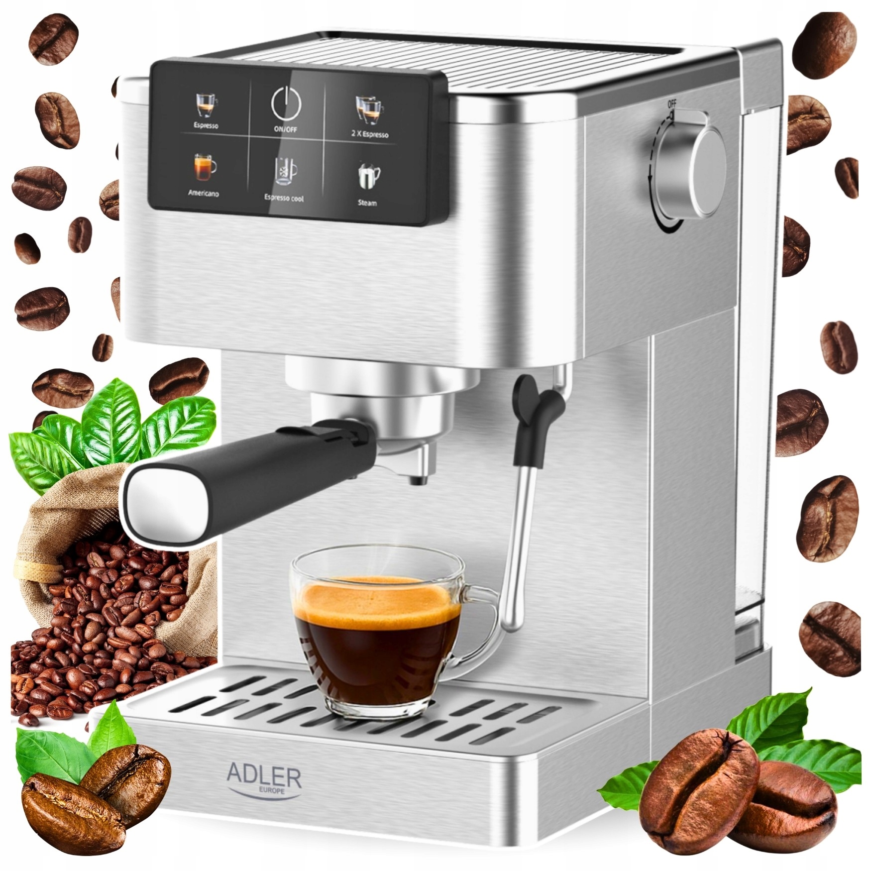 Kávovar Na Kávu Tlakový Automatický Kolbový S Napeňovačom 1350 W