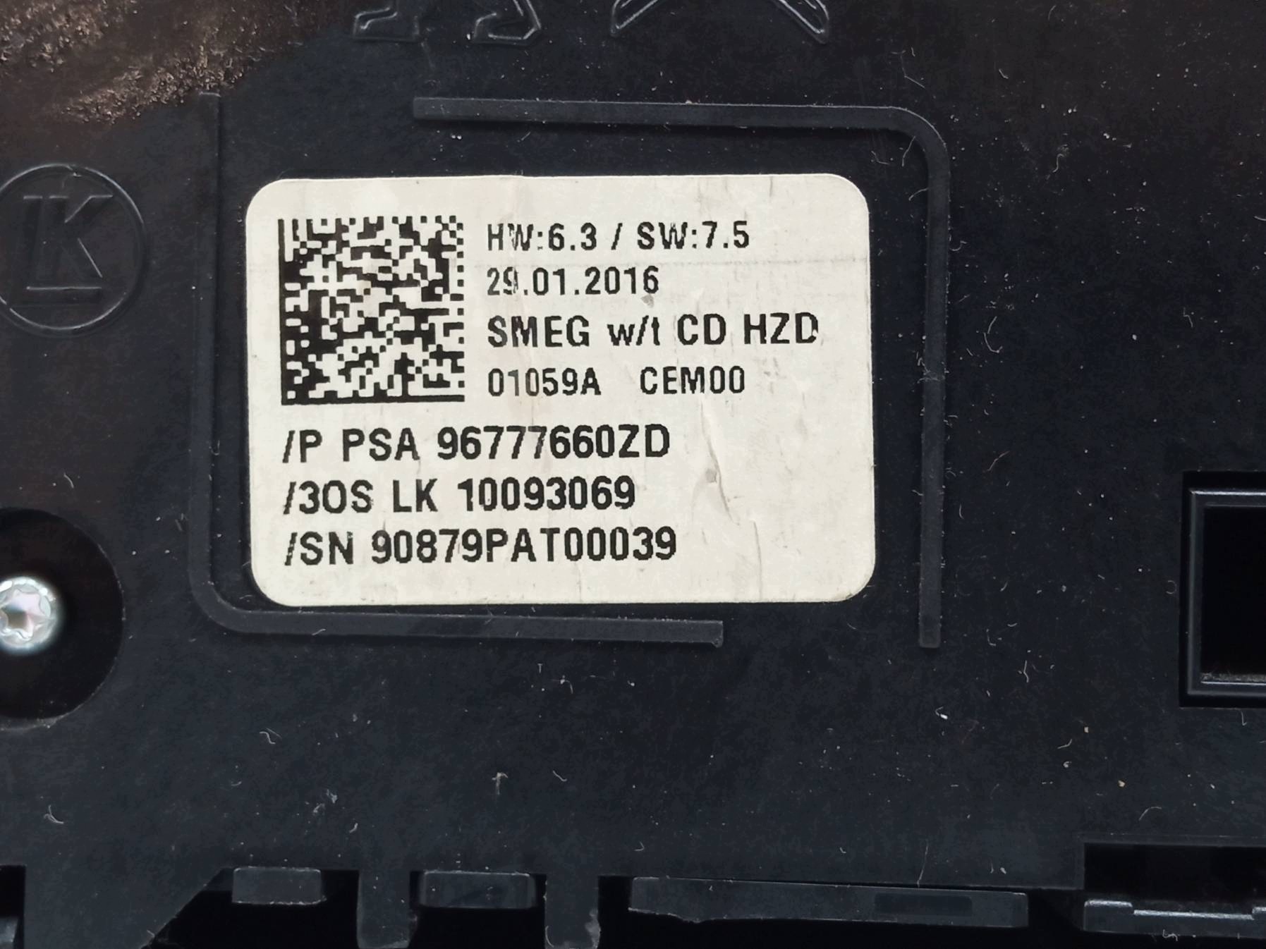 control panel switch 96777660ZD Peugeot 308 II (2014- )