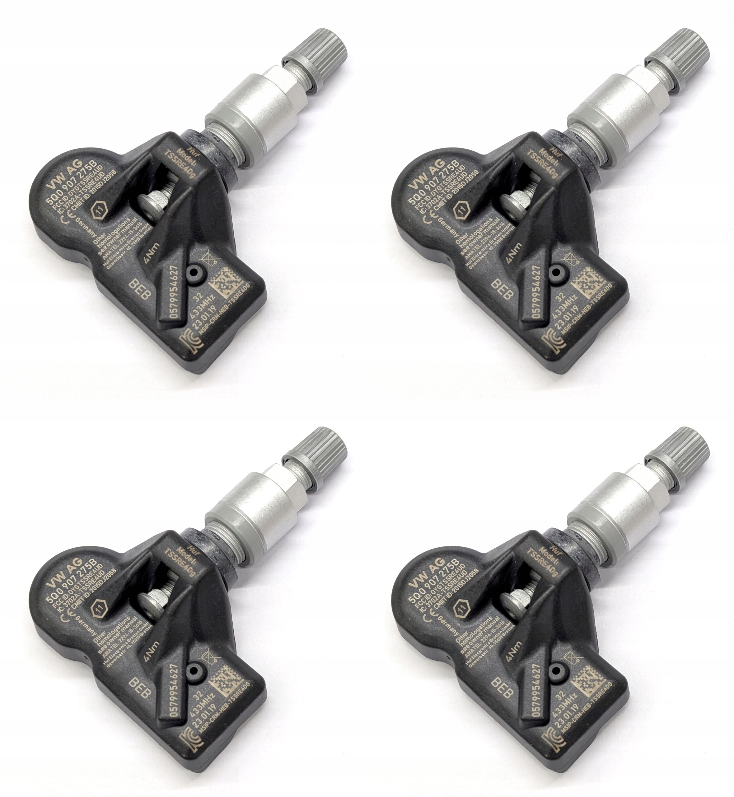 4x Nový Originálny Senzor Tlaku Tpms Vw Škoda Seat Audi Vag 5Q0907275B