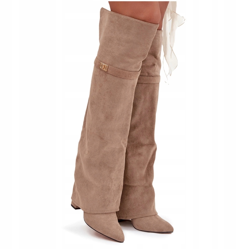 Dámské Kozačky S Vyztuženým Svrškem Svršek Zateplený Sloupek Béžová 41