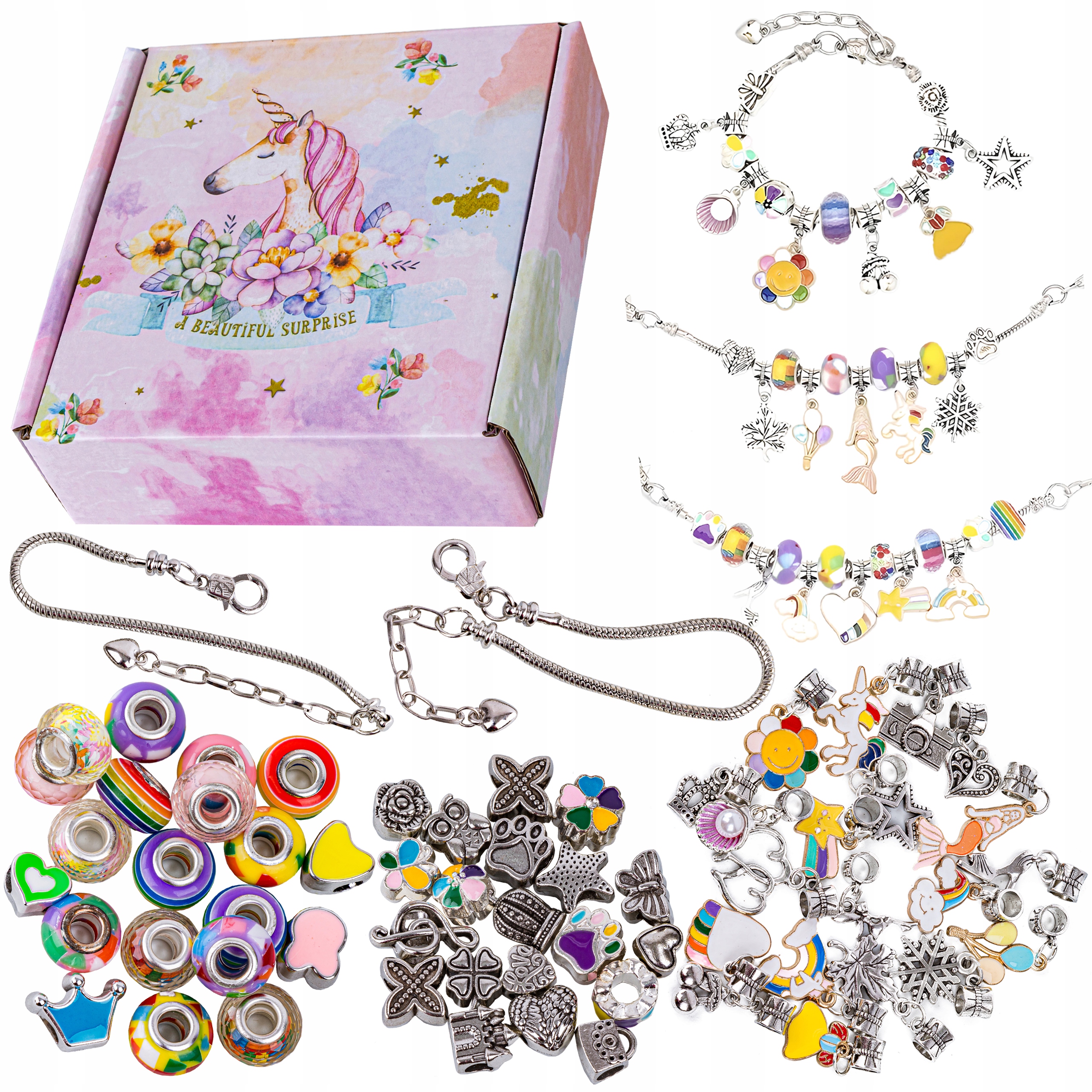 ZESTAW DO TWORZENIA BIŻUTERII BRANSOLETKI CHARMSY ZAWIESZKI KORALIKI DIY