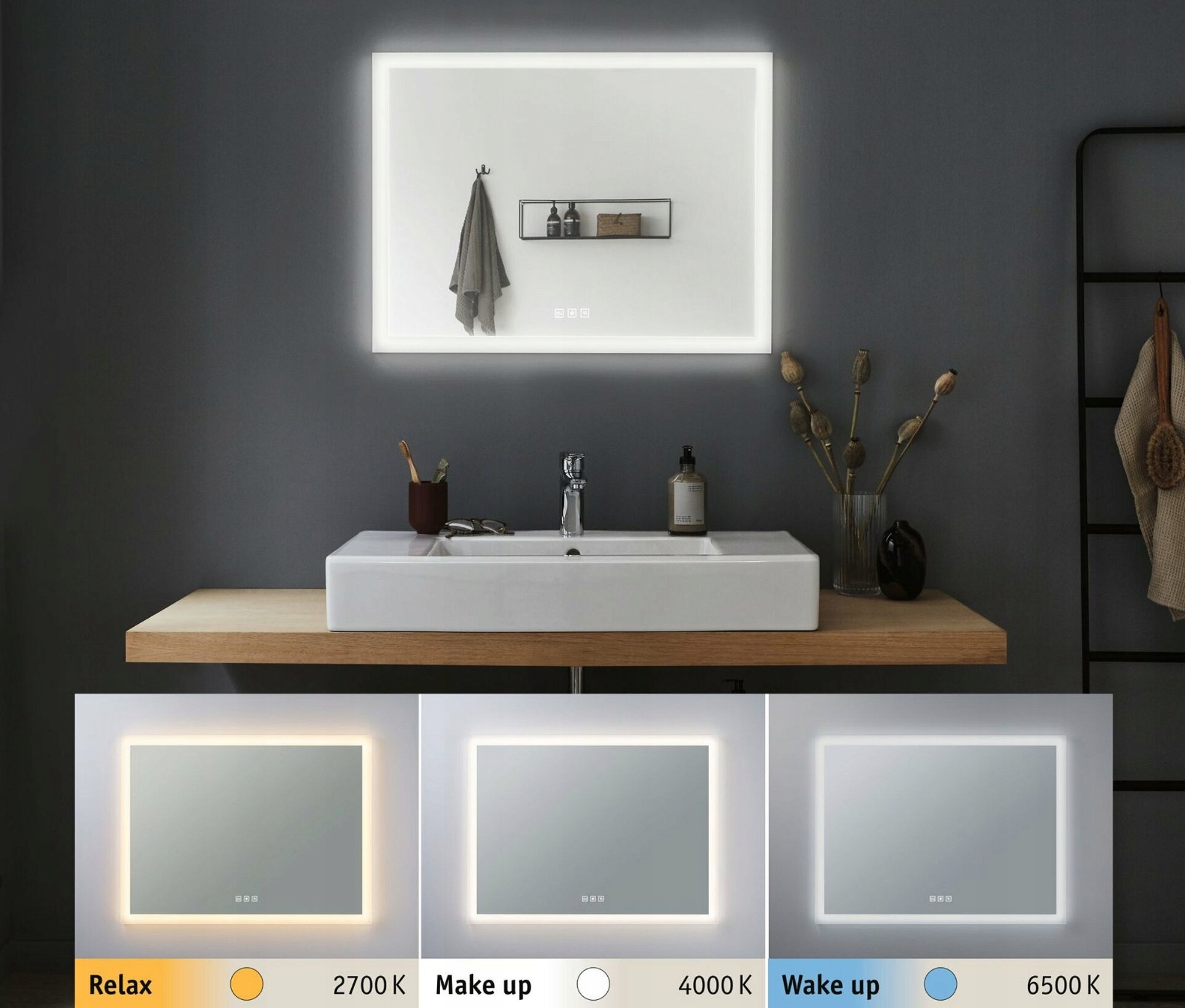 Paulmann HomeSpa Led zrkadlo 80x60 cm, vyhrievané, WhiteSwitch, IP44