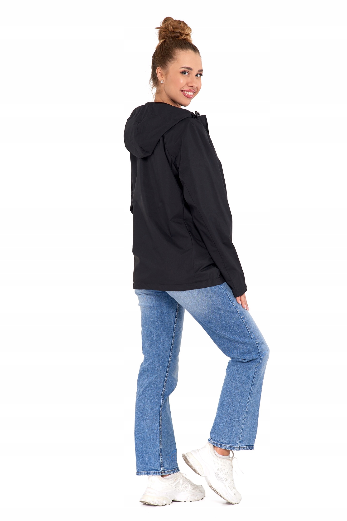 KURTKA PRZECIWDESZCZOWA Z KAPTUREM WIATRÓWKA LEKKA UNISEX MORAJ CZARNA XXL Materiał dominujący poliester