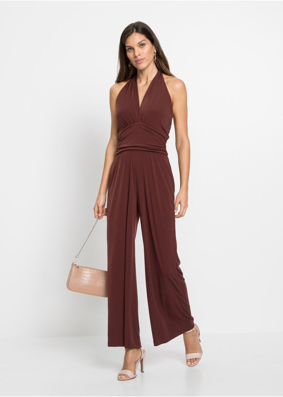 HJ108 KOMBINEZON DAMSKI KLASYCZNY DŁUGI 48 BRĄZOWY Materiał dominujący poliester