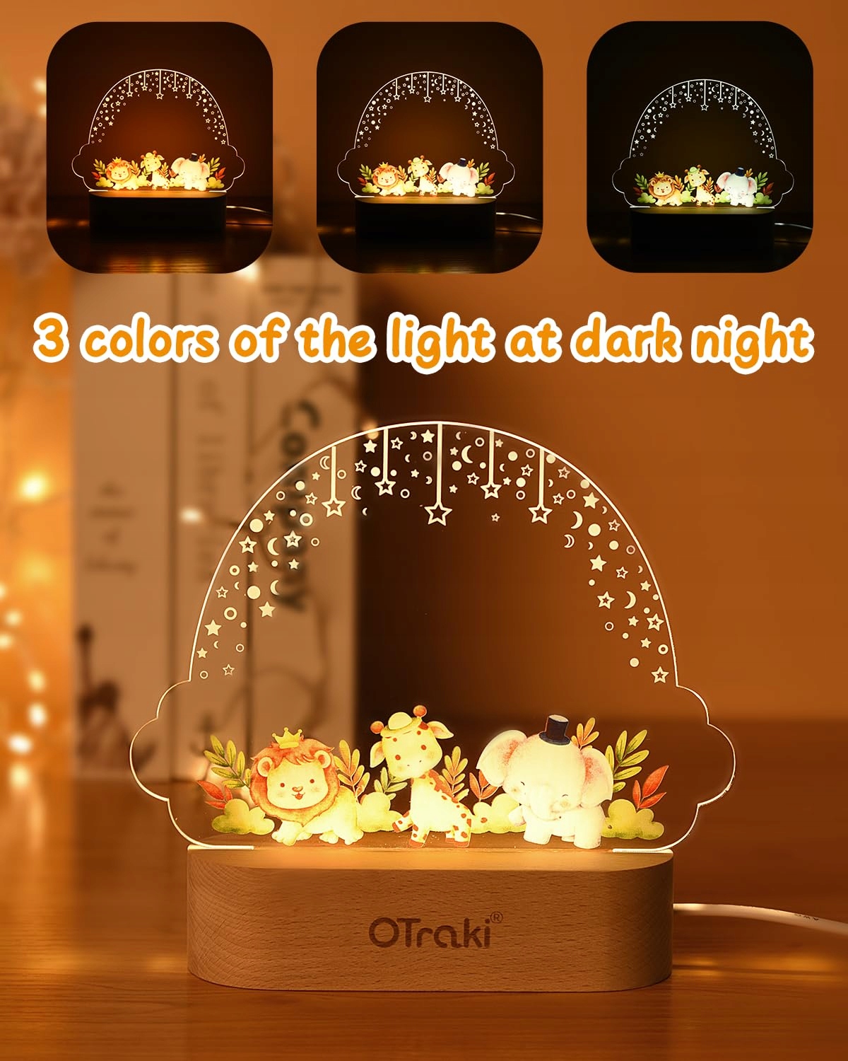 OTRAKI Lampka Nocna Dla Dzieci Personalizowana Chmurka Z Motywem Zwierząt — miniatura 2