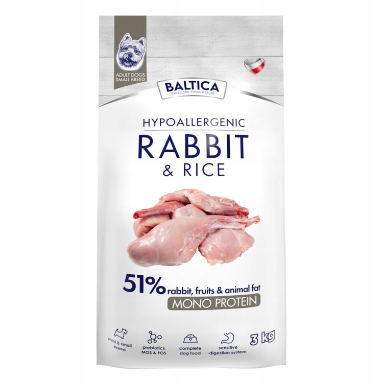 Levně Baltica Adult Králík s rýží Xs/s 3 kg Hypoalergenní suché Krmivo pro psy