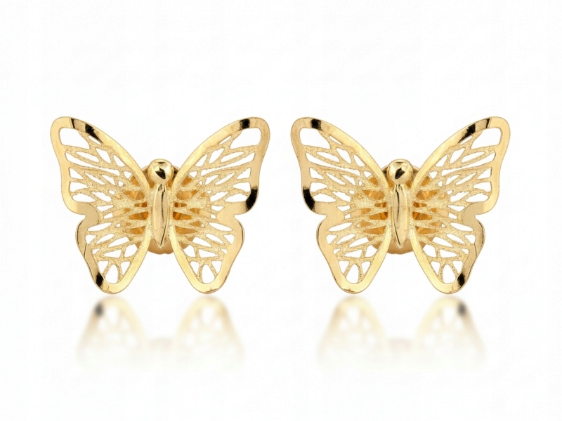 Náušnice zlaté 585 ažurové motýlky na tyči na Valentýna pro ni