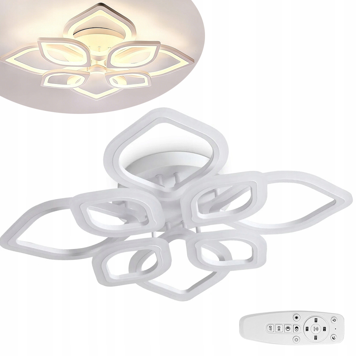 Lampa Sufitowa Biała Wisząca Plafon Modern Żyrandol Led Z Pilotem Do Salonu